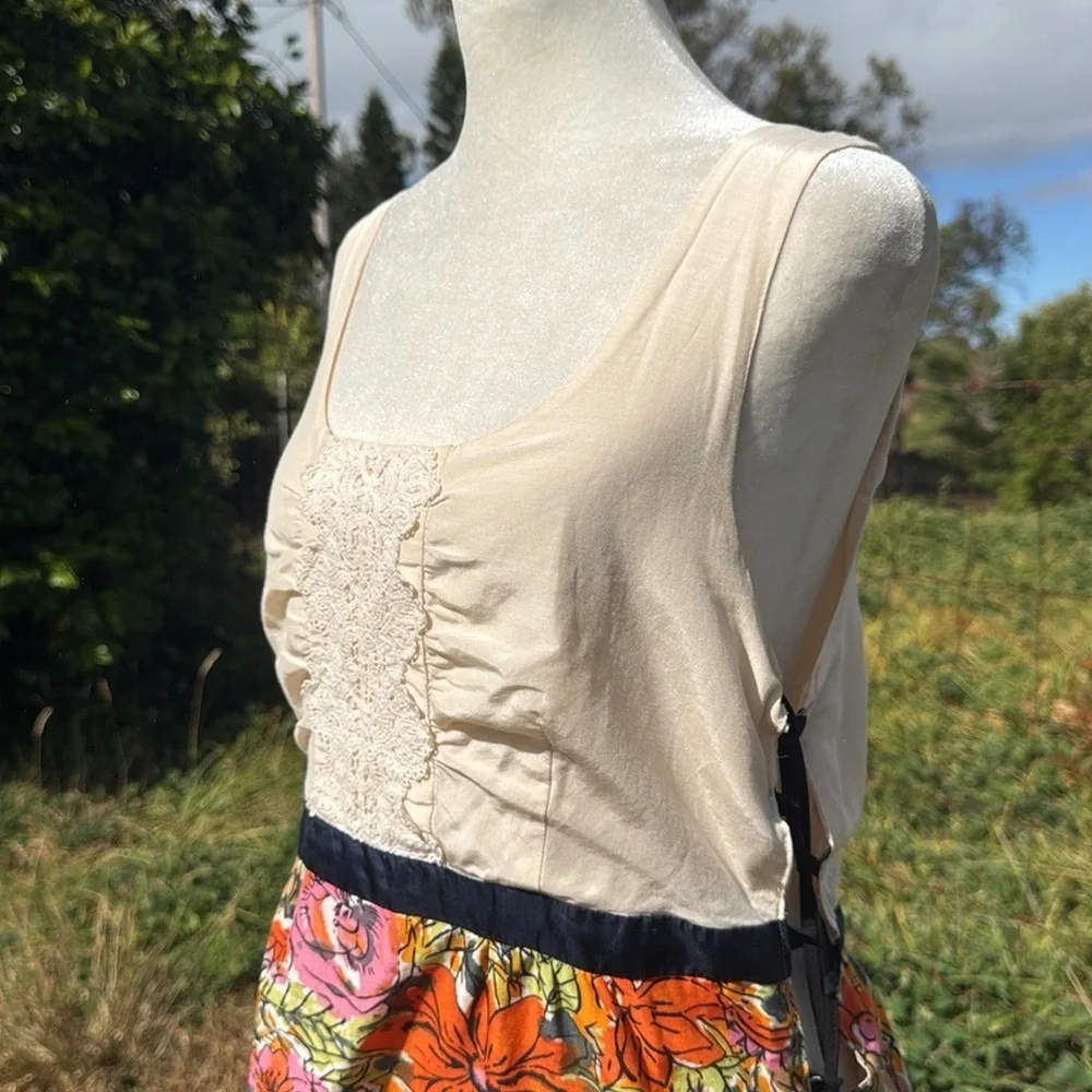 Anthropologie We love Vera Retro Silk blend Floral Sleeveless Twee 8 - Picture 3 of 9